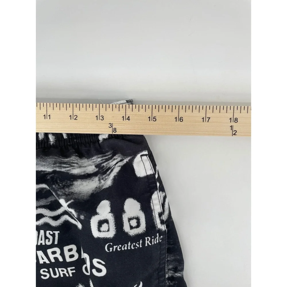 PacSun Swim Trunks Mens Small Black White Barbados Surf‎ Club Graphic Shorts